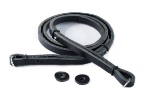 Adjustable lenght black leather camera strap